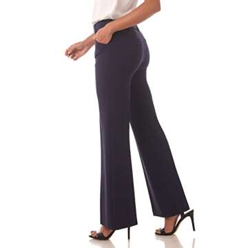 Rekucci Women's Secret Figure Pull-On Stretchy Wide Leg Dress Pant in Regular/Petite/Tall Fit (10, N...