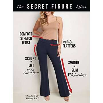 Rekucci Women's Secret Figure Pull-On Stretchy Wide Leg Dress Pant in Regular/Petite/Tall Fit (10, Navy)
