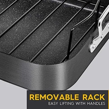 MICHELANGELO Roasting Pan with Rack, Hard Anodized Turkey Roaster Pan, Large Turkey Roasting Pan for Oven, Nonstick Rectangular Roaster Pan with Rack, 16 Inch x 12 Inch