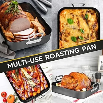MICHELANGELO Roasting Pan with Rack, Hard Anodized Turkey Roaster Pan, Large Turkey Roasting Pan for Oven, Nonstick Rectangular Roaster Pan with Rack, 16 Inch x 12 Inch