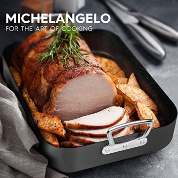 MICHELANGELO Roasting Pan with Rack, Hard Anodized Turkey Roaster Pan, Large Turkey Roasting Pan for Oven, Nonstick Rectangular Roaster Pan with Rack, 16 Inch x 12 Inch