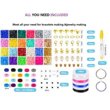 Zoyomax Bracelet Beads Kit,4880 Pcs Clay Beads for Bracelet Making,6mm 20 Colors Flat Round Polymery Heishi Beads, Letter Beads and Elastic Strings for DIY Bracelets Necklace Jewelry Making