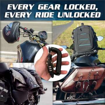 BigPantha Motorcycle Helmet Lock & Security Cable - Black Carabiner Combination Lock Secures Your Helmet, Jacket, Gloves, or Bag - Helmet Lock with Free Carry Pouch & a Small Flashlight