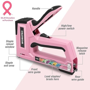 WORKPRO 6-in-1 Pink Staple Gun for DIY Projects