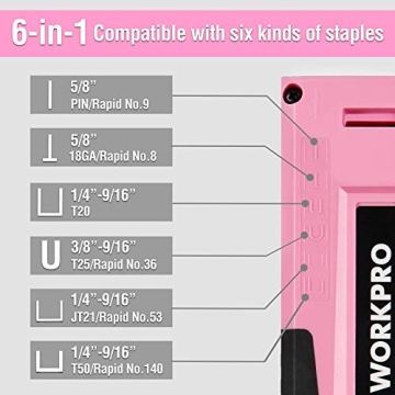 WORKPRO 6-in-1 Pink Staple Gun for DIY Projects