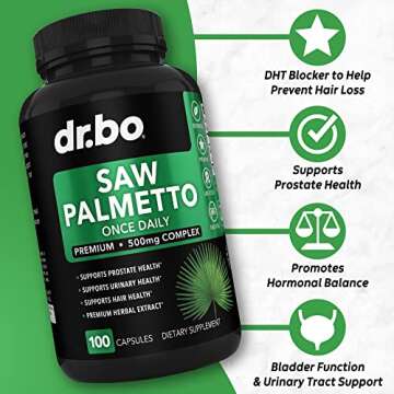 Saw Palmetto for Men Prostate Health - Hair Growth Plus Bladder Control Supplements Complex & DHT Bl...