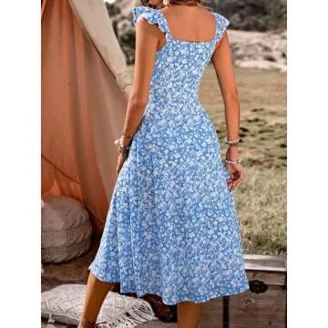 VETIOR Womens Spring Dresses Sundresses Homecoming Summer Sun Dresses for Women 2024 Casual Medium Blue Floral