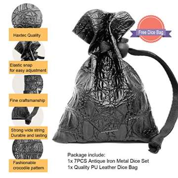 Haxtec Antique Iron Metal DND Dice Set with Leather Bag for Gifts