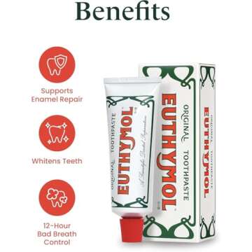 [Euthymol] Natural Flouride-Free Formula/Strong Mint Flavor for Fresh Breath, 3.7 oz | Classic Pink Toothpaste for Fresh Breath, Plaque & Tartar Remover | Travel Size Aluminum Recyclable Tube