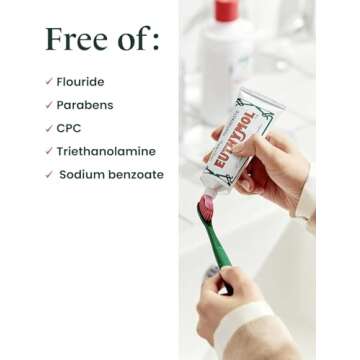 [Euthymol] Natural Flouride-Free Formula/Strong Mint Flavor for Fresh Breath, 3.7 oz | Classic Pink Toothpaste for Fresh Breath, Plaque & Tartar Remover | Travel Size Aluminum Recyclable Tube