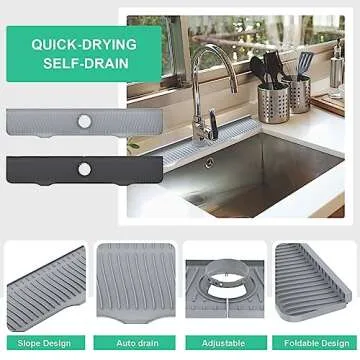 32 Inch Sink Splash Guard, Sink Faucet Drying Mat, Kitchen Faucet Splash Guard, Faucet Handle Drip Catcher Tray for Kitchen Bathroom Countertop, Faucet Mat Dish Soap Sponge Holder(Gray)