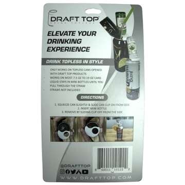 Draft Top Can Clips - Topless Can Clip for Mini-Bottles - Clip & Sip Bar Tool for Topless Cans, Mixer Tool, Barware Fits 12oz to 19 Oz Cans (Tipsy Teal)