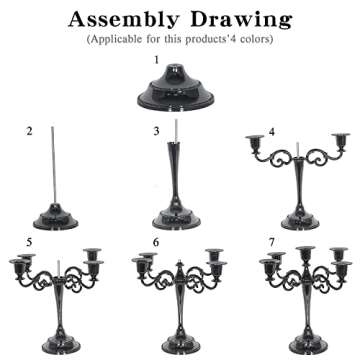 SUJUN 5-Candle Metal Candelabra Candle Holder 10.6 inch Tall Candlestick Holders for Valentine Christmas Home Party Dinning Candle Stand Black