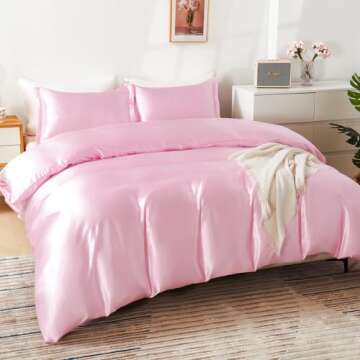 HOdo Home Satin Duvet Cover Queen Size, 3PCS Silk Like Comforter Cover, Ultra Soft and Breathable Be...