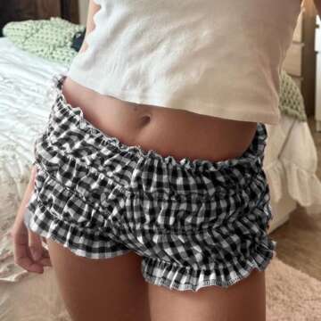 NUFIWI Women Lounge Shorts Gingham Plaid Print Y2k Low Rise Sexy Micro Shorts Pajama Bottoms Cute Sl...