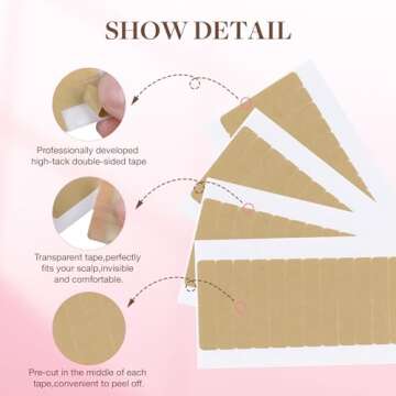 GOO GOO Hair Extension Tape Double Sided Adhesive Replacement Tape, Professional Strong Tapes for Tape in Hair Extensions 72pcs, 1.6 * 0.3inch per Piece