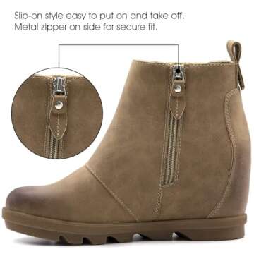 Athlefit Women's Wedge Boots Comfortable Ankle Wedge Booties With Zipper Khaki US 7