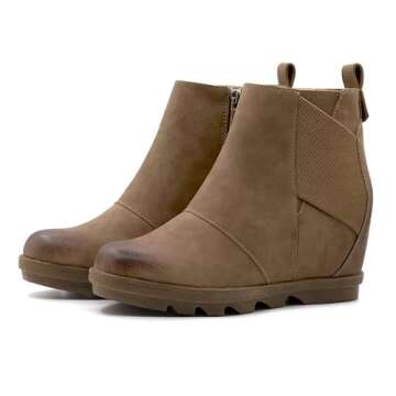 Athlefit Women's Wedge Boots Comfortable Ankle Wedge Booties With Zipper Khaki US 7