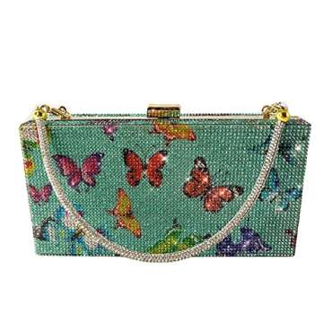 pearl&she Diamond Women Evening Handbags Purse Minaudiere Clutch Bag,Stack of Cash Dollars Crystal Clutch Purses (Butterfly)