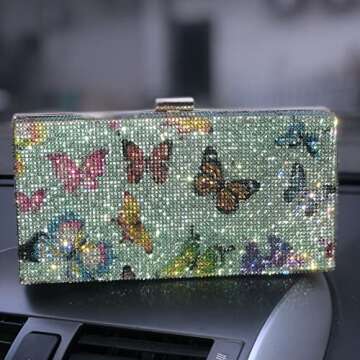 pearl&she Diamond Women Evening Handbags Purse Minaudiere Clutch Bag,Stack of Cash Dollars Crystal Clutch Purses (Butterfly)