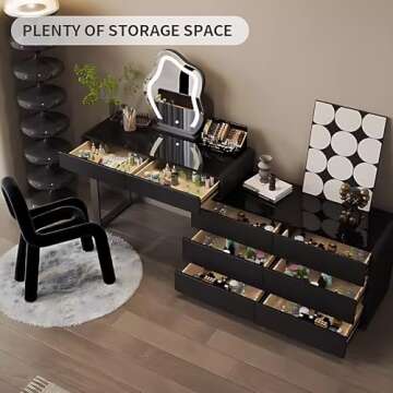 ZGNBSD Makeup Vanity Desk - Luxury Set with LED Mirror & Chair for Elegance