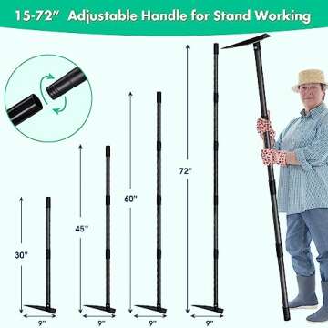 Triangle Hoe with Long Handle- 15 to 72 Inch Adjustable, Heavy Duty Metal Garden Hoe for Gardening Weeding Digging Loosening Soil Edging Cultivating, Handheld Triangular Garden Hoe