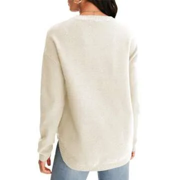 MEROKEETY Women's 2024 Fall Long Sleeve Oversized Crew Neck Solid Color Knit Pullover Sweater Tops, Beige M