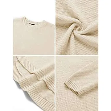 MEROKEETY Women's 2024 Fall Long Sleeve Oversized Crew Neck Solid Color Knit Pullover Sweater Tops, Beige M