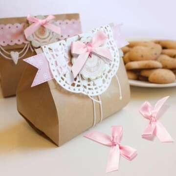 Mxxipp 35pcs Mini Pink Ribbon Bows, Small Satin Ribbon Bow, Cute Soft Bowknot Sewing Accessories for Flowers Bakery Wrapping Christmas Wedding Birthday Party Decoration