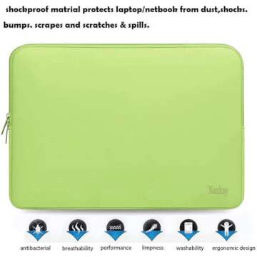 Laptop Case 15.6 Inch, Resistant Neoprene Notebook Computer Pocket Case/Tablet Briefcase Carrying Bag Compatible for Asus Fujitsu HP Sony - (LightGreen)