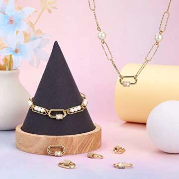 FASHEWELRY 5Pcs Brass Cubic Zirconia Screw Carabiner Lock Charms Oval Necklace Link Connector Charms...