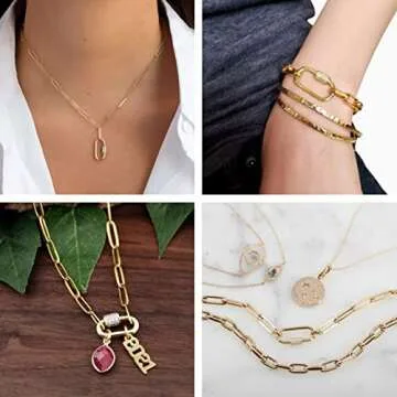 FASHEWELRY 5Pcs Brass Cubic Zirconia Screw Carabiner Lock Charms Oval Necklace Link Connector Charms Real 18K Gold Plated for DIY Jewelry Making