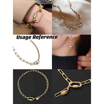 FASHEWELRY 5Pcs Brass Cubic Zirconia Screw Carabiner Lock Charms Oval Necklace Link Connector Charms Real 18K Gold Plated for DIY Jewelry Making