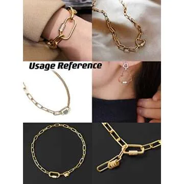 FASHEWELRY 5Pcs Brass Cubic Zirconia Screw Carabiner Lock Charms Oval Necklace Link Connector Charms Real 18K Gold Plated for DIY Jewelry Making