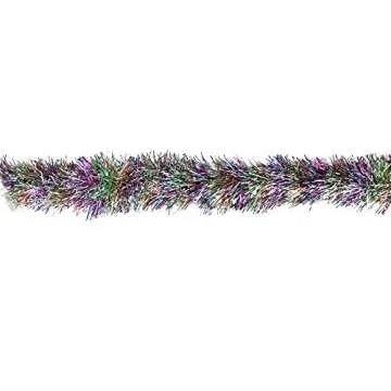 Festive Rainbow Tinsel Garland 50 ft - Fire Retardant