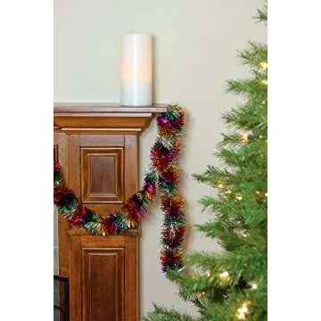 Festive Rainbow Tinsel Garland 50 ft - Fire Retardant