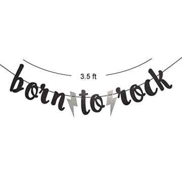 Born to Rock Glitter Banner for Rock Birthday Party Decorations (Black)