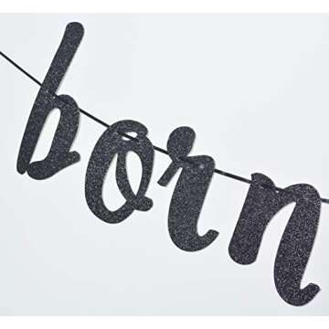 Born to Rock Glitter Banner for Rock Birthday Party Decorations (Black)