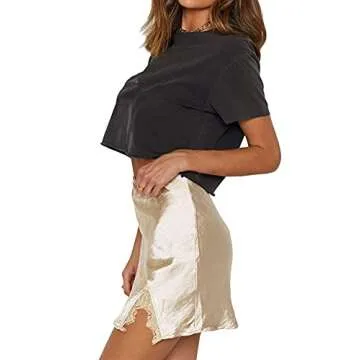 LYANER Satin Lace Trim Mini Skirt for Stylish Women