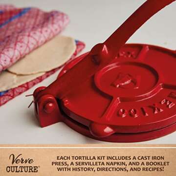 Cast Iron Tortilla Press by Verve CULTURE, Street Taco Press and Quesadilla Maker, Aplastador de Tor...