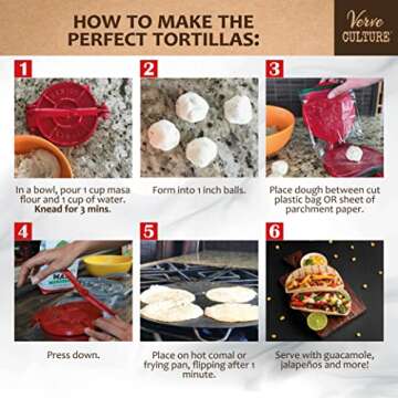 Cast Iron Tortilla Press by Verve CULTURE, Street Taco Press and Quesadilla Maker, Aplastador de Tortillas, Tortilleria Kit with Handmade Servilleta Napkin and Recipe Booklet, 6.5”