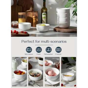 DOWAN 22 OZ Ceramic Cereal Bowls - 5.25" White Soup Bowls Set of 6 for Kitchen, Small Bowls for Cereal, Soup, Oatmeal, Rice, Dishwasher & Microwave Safe