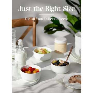 DOWAN 22 OZ Ceramic Cereal Bowls - 5.25" White Soup Bowls Set of 6 for Kitchen, Small Bowls for Cereal, Soup, Oatmeal, Rice, Dishwasher & Microwave Safe