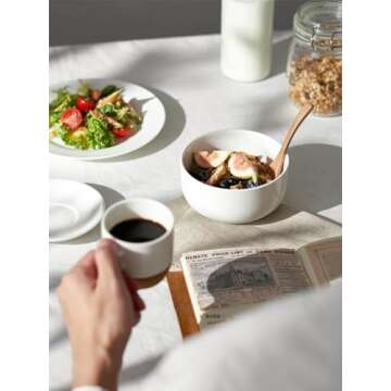 DOWAN 22 OZ Ceramic Cereal Bowls - 5.25" White Soup Bowls Set of 6 for Kitchen, Small Bowls for Cereal, Soup, Oatmeal, Rice, Dishwasher & Microwave Safe