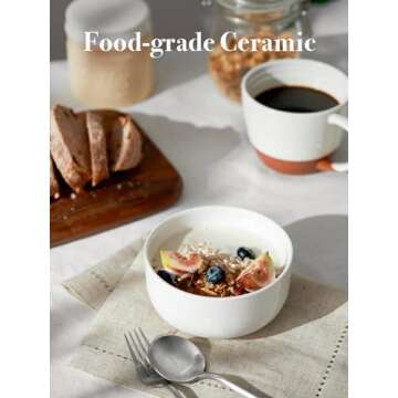 DOWAN 22 OZ Ceramic Cereal Bowls - 5.25" White Soup Bowls Set of 6 for Kitchen, Small Bowls for Cereal, Soup, Oatmeal, Rice, Dishwasher & Microwave Safe