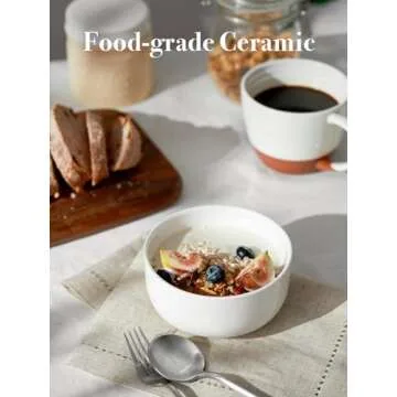 DOWAN 22 OZ Ceramic Cereal Bowls - 5.25" White Soup Bowls Set of 6 for Kitchen, Small Bowls for Cereal, Soup, Oatmeal, Rice, Dishwasher & Microwave Safe