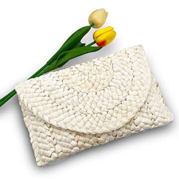 Lytosmoo Straw Clutch Purses for Women Woven Straw Beach Handbag Envelope Clutch Rattan Clutch for Summer
