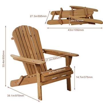 Adirondack Chair Patio Chairs Folding Adirondack Chair Lawn Chair Outdoor Chairs Set of 2 Fire Pit C...