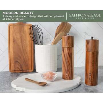 Saffron & Sage Acacia Wood Salt and Pepper Grinder Set