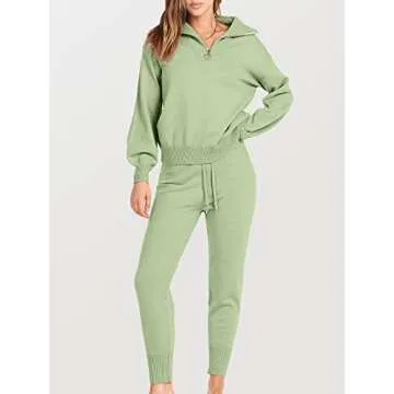 ANRABESS Women's Two Piece Outfits Sweater Sets Long Sleeve Zip Up Knit Pullover Jogger Pants Tracks...